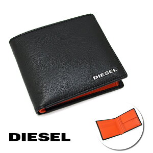 DIESEL ディーゼル 二つ折り財布 小銭入れ付 HIRESH S ブラック×オレンジ X05601 P1752 H6818 ディーゼル 財布 diesel 財布