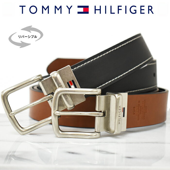 TOMMY HILFIGER トミーヒルフィガー リバーシブルベルト フリーカット ブラック/ブラウン 11TL08X009 トミーヒルフィガー ベルト 回転式バックル ビジネス ラッピング対応 ベルト メンズ ブランド ベルトセット