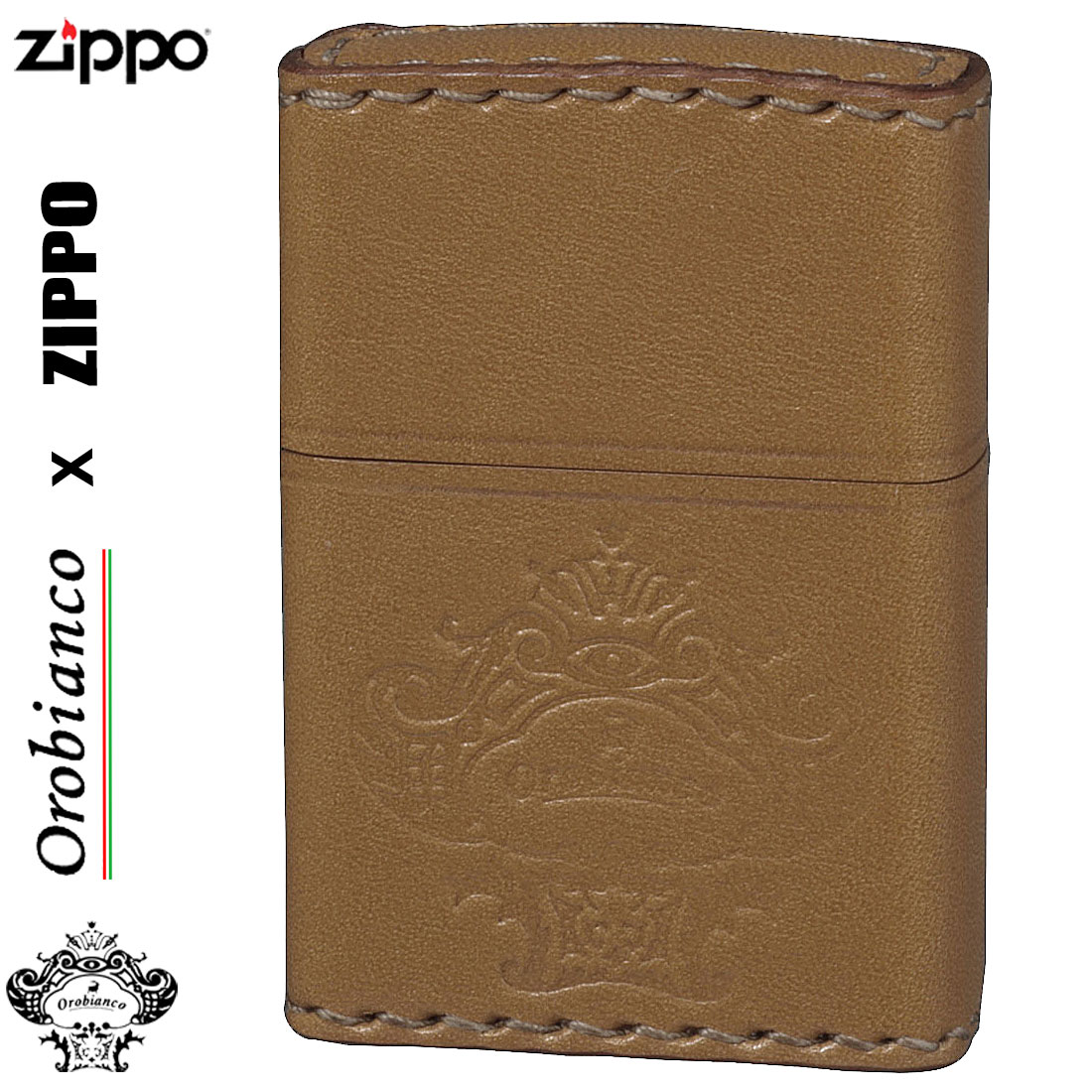 オロビアンコ ジッポ zippo (ジッポーライター)オロビアンコ　OROBIANCO　国産牛革巻き、手縫い ZIPPO キャメル送料無料【ネコポス対応】