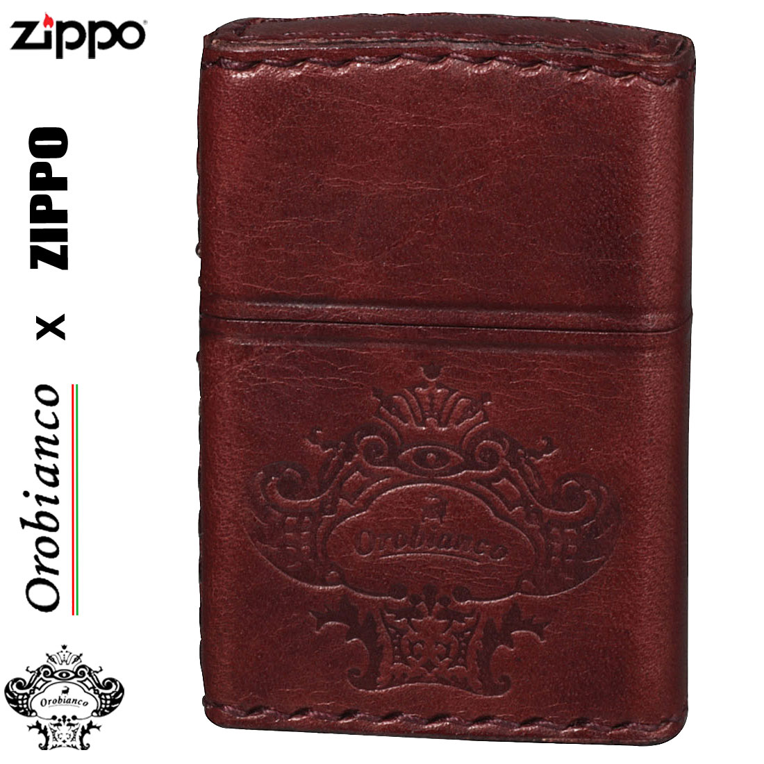 革巻きジッポ zippo (ジッポーライター)オロビアンコ　OROBIANCO　国産牛革巻き、手縫い ZIPPO ダメージレッド送料無料【ネコポス対応】