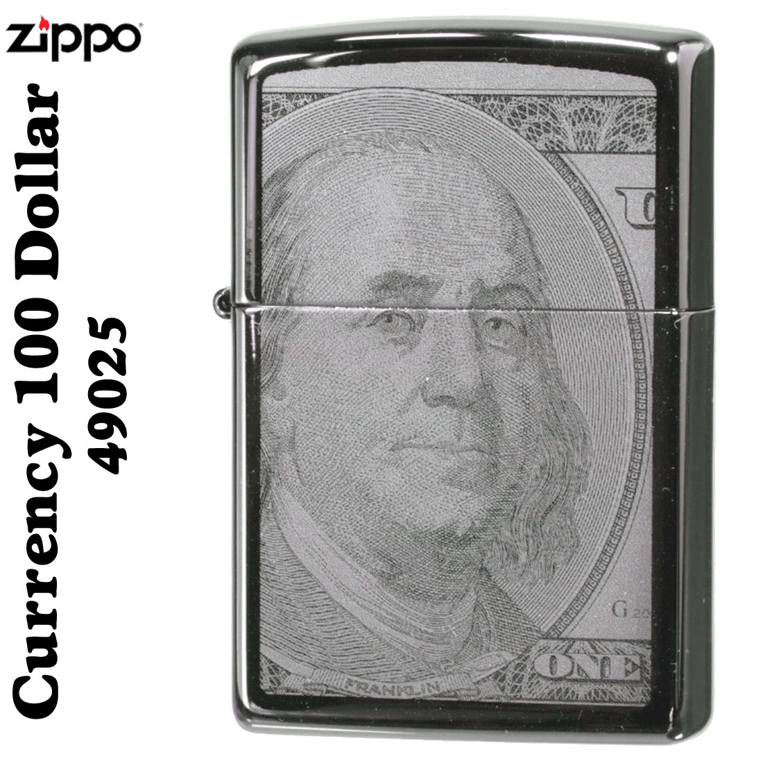 クリスマス (メーカー無くなり次第終了予定) zippo(ジッポーライター) 100ドル札 (両面)レザー彫刻 #49025 ブラックアイス 【ネコポス可】