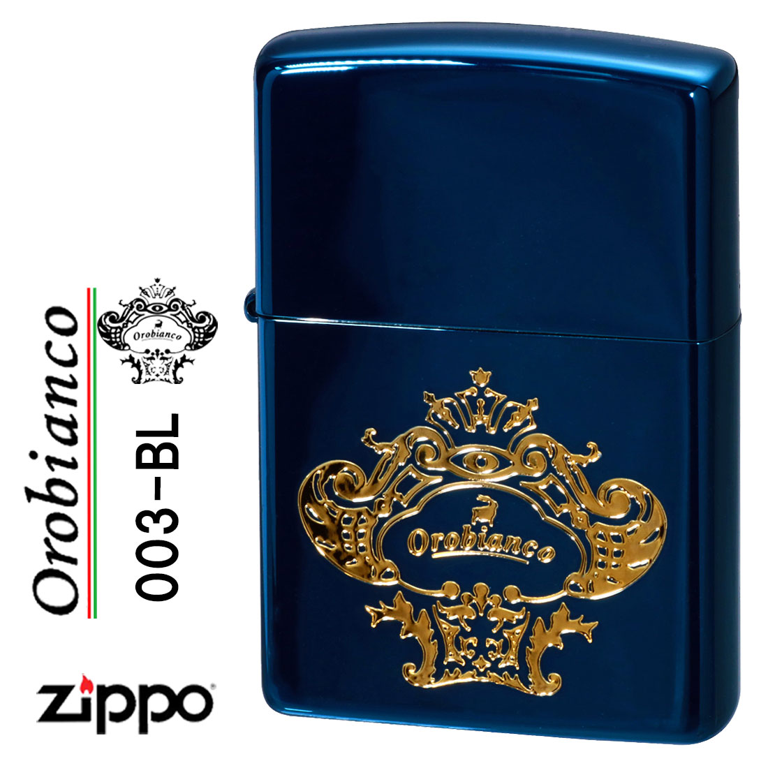 zippo(ジッポーライター)オロビアンコ　OROBIANCO　エッチング　ロゴ　イオンブルーコーティング　ORZ-003-BL メンズ レディース おしゃれ ブランド イタリア　ギフト プレゼント　送料無料【ネコポス対応】