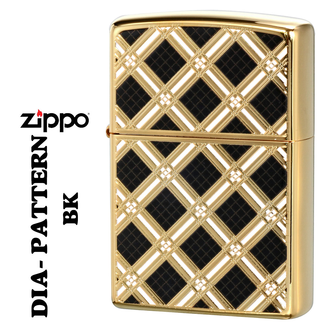 クリスマス zippo ジッポ ライター (ジッポーライター) DIA PATTERN ダイヤパターン 金メッキ ブラック エッチング プリント仕上げ 両面加工...