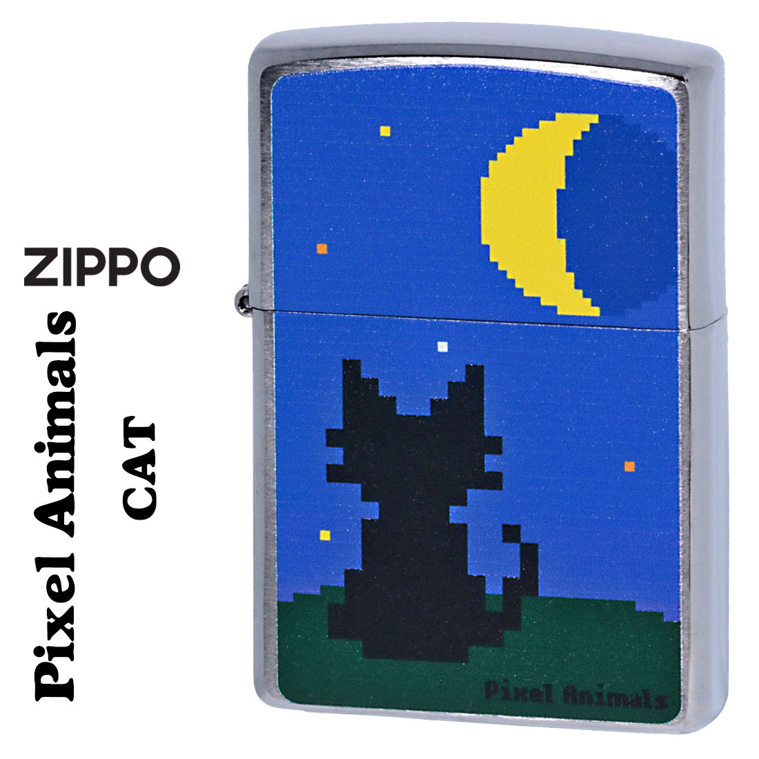 (在庫限りで終了) ZIPPO(ジッポーライター) ピクセルアニマル CAT キャット Pixel ブラッシュクローム ..