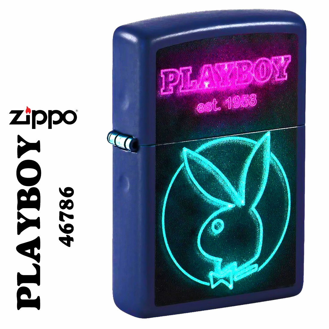 zippo(ジッポーライター) PLAYBOY 正規ライセンス プレイボーイ　ネイビーマット ネオンデザイン US 20..