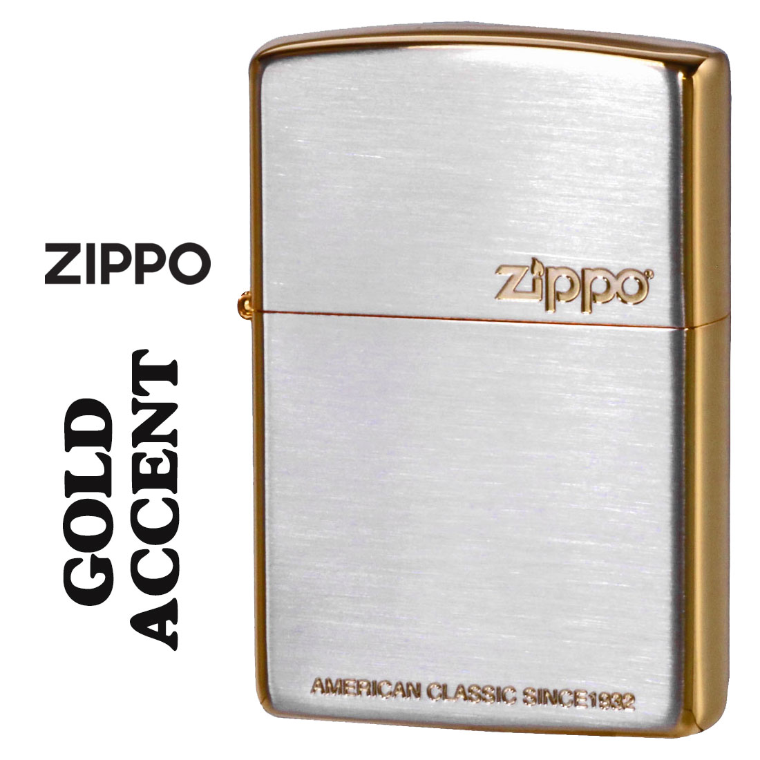 ケース刻印 × サイド彫刻 × インナー彫刻 ○　クリック！ zippo ゴールドアクセント シルバーサテン仕上げ PREMIUM COLLECTION 20AC-IA ・重厚感あふれる加工や繊細なエッチング技術が生み出す特別なコレクション「Zippo Premium Collection」からZIPPOロゴをモチーフにした「ゴールドアクセント」 ・シンプルな美しさを追求したゴールドアクセントモデル。 ・シンプルながらシルバー・ゴールドの高級感あふれる仕上がり。 ・大切な方へのギフトやコレクションにも最適です。 ■サイズ（当店計測値）：レギュラー　H57mm W38mm D13mm（メタルを除く） 　重さ54g（乾燥時）　　 ■仕様：シルバーサテン・ゴールドメッキ、エッチング金差し、裏面無地 ■ZIPPOケース：レギュラーケースZIPPO ■付属品：ZIPPO社専用箱、ZIPPO社保証書 ※お客様のご利用のブラウザの環境により商品の色合いが実際のものと多少異なる場合がございますので、予めご了承ください。 【YDKG-kd】【楽ギフ_包装】【楽ギフ_名入れ】zippo ゴールドアクセント シルバーサテン仕上げ PREMIUM COLLECTION 20AC-IA ・重厚感あふれる加工や繊細なエッチング技術が生み出す特別なコレクション「Zippo Premium Collection」からZIPPOロゴをモチーフにした「ゴールドアクセント」 ・シンプルな美しさを追求したゴールドアクセントモデル。 ・シンプルながらシルバー・ゴールドの高級感あふれる仕上がり。 ・大切な方へのギフトやコレクションにも最適です。 ■サイズ（当店計測値）：レギュラー　H57mm W38mm D13mm（メタルを除く） 　重さ54g（乾燥時）　　 ■仕様：シルバーサテン・ゴールドメッキ、エッチング金差し、裏面無地 ■ZIPPOケース：レギュラーケースZIPPO ■付属品：ZIPPO社専用箱、ZIPPO社保証書 ※お客様のご利用のブラウザの環境により商品の色合いが実際のものと多少異なる場合がございますので、予めご了承ください。 　　　 　　　 ギフトボックスのご購入はコチラから 本革ライターケースも付いたギフトボックスのご購入はコチラから