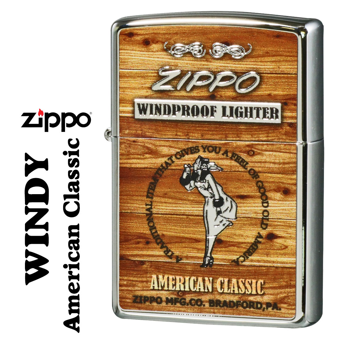 zippo ジッポーライター 人気のWINDYデザイン アメリカンクラシック Windy 錫メッキ・ ...