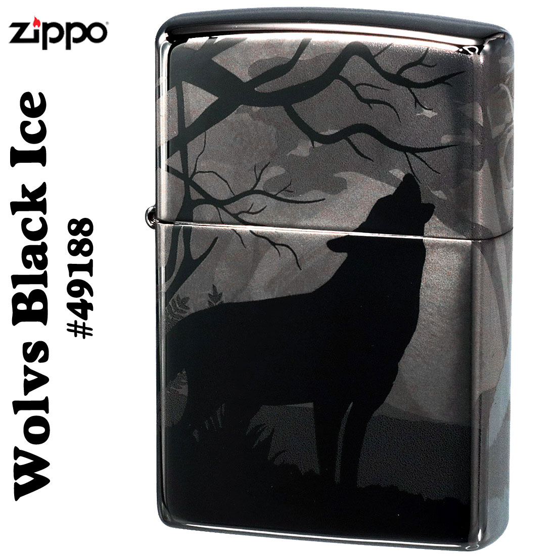 ZIPPO(ジッポーライター) Wolves（オオカミ） 360°（4面）レザー彫刻　＃49188　ブラックアイス　　かっこいい　オシャレ　メンズ　ギフト プレゼント　送料無料