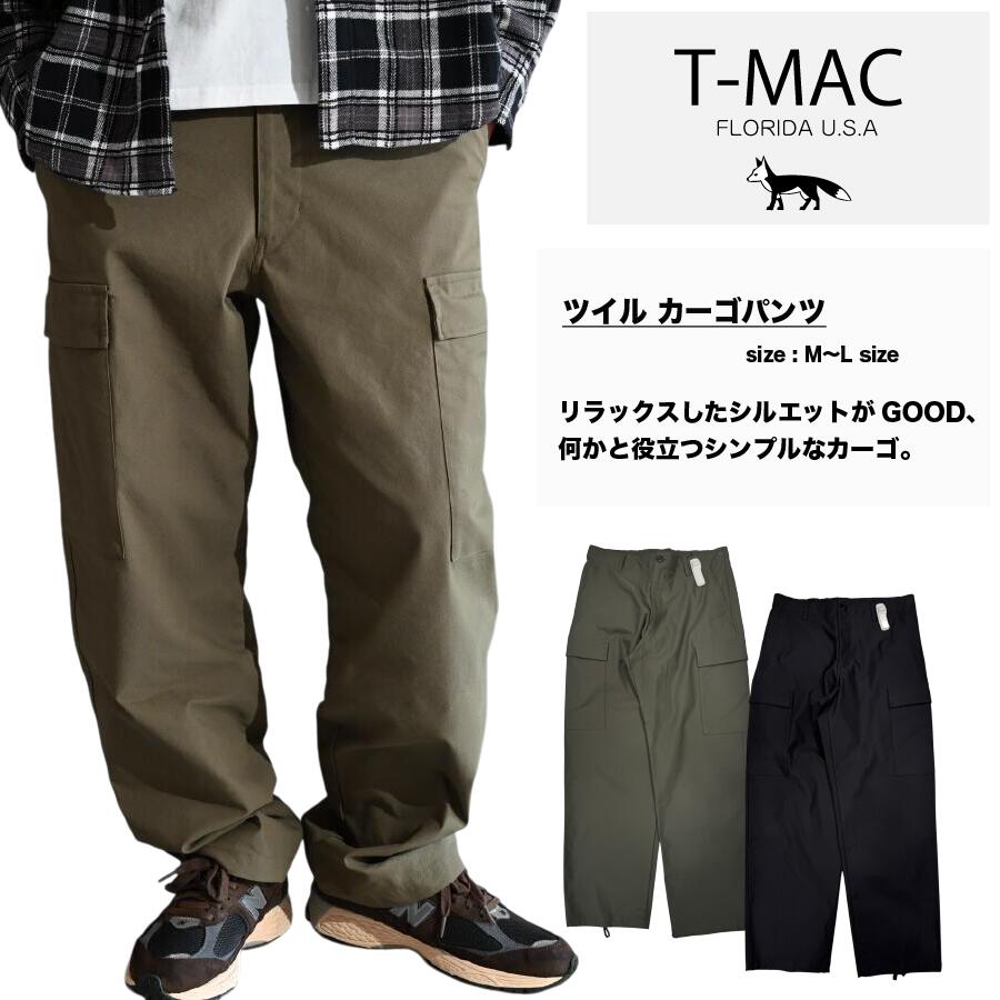 T-MAC ティーマック 冷房対策 メンズ レディース 春 夏 秋 冬 メンズ レディース M L XL 014-4250/ 快適 軽量 T-MAC OUTING きつね ティーマックアウティング ワンポイント 刺繍 ワークパンツ 黒 ブラック ドカーキ オリーブ定番 カーゴパンツ キャンプ ストリート