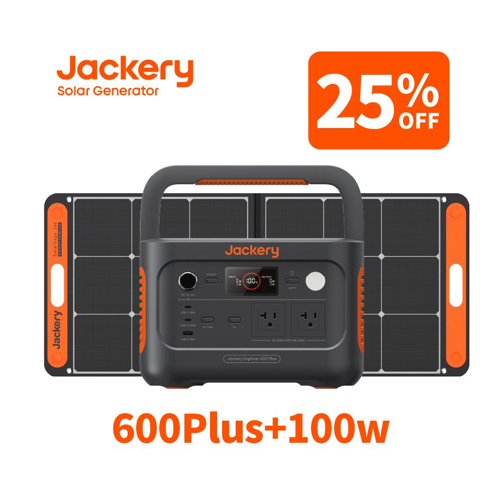 【レビュープレゼント付き！25%OFFクーポン利用で89,850円 】Jackery Solar Generator 600 Plus 632Wh + 100W ソーラーパネルセット リン酸鉄 長寿命 定格800W コンパクト 急速充電 家庭用 アウトドア用 防災 車中泊 UPS機能 アプリ遠隔操作 純正弦波 太陽光発電 ジャクリ