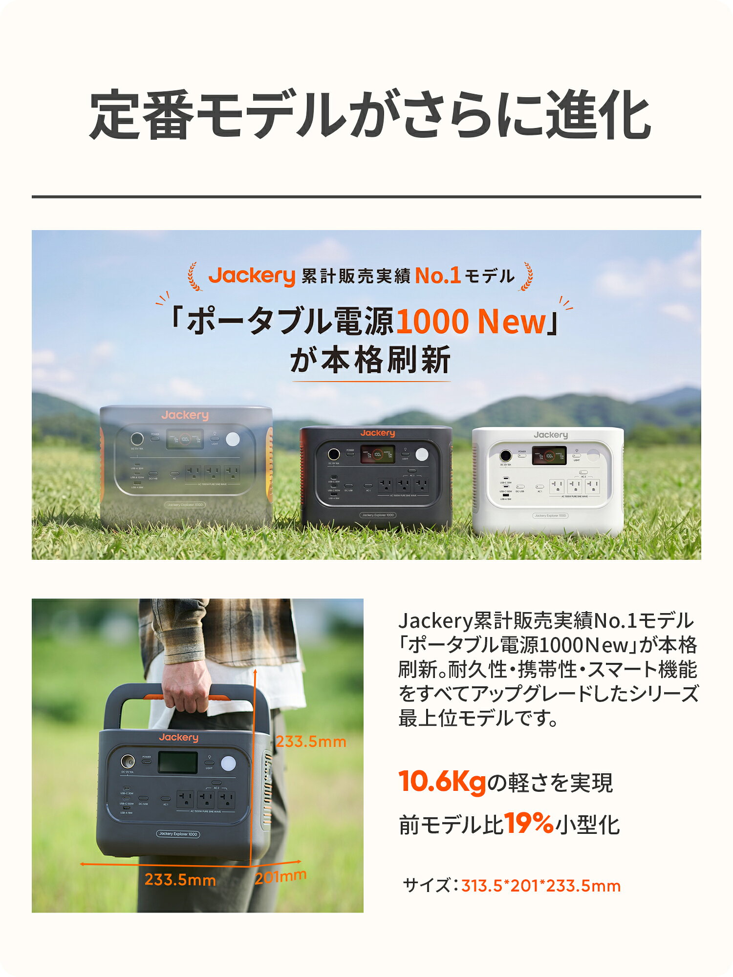 【クーポン利用で72,468円 9/25 23:59まで】Jackery ポータブル電源 1000New V3 リ...
