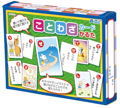 ことわざことわざ/カルタ:57×87mm(90枚)、紙箱:117×88×22mm/002567・パッケージ個数:1・主な製造国 :中国・本体サイズ :カルタ:57×87mm(90枚)、紙箱:117×88×22mm・対象年齢 :3才以上・パッケージ重量: 0.13 kg商品紹介 わかりやすいイラストで、遊びながらことわざを覚えることができます! ことわざガイド付き! 。 [セット内容]カルタ:絵札44枚、読み札44枚、予備2枚 (Amazon.co.jpより) 安全警告 ※投げたり、振り回すなど乱暴な遊びをしないでください。カードのふちで指をいためる場合があります。※高温多湿の場所に放置しないでください。変質のおそれがあります。※火に近づけないでください。変形・火災の原因になります。