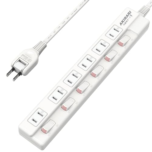 【防塵防雷 個別スイッチ】 電源タップ 6口 AKIRARI コンセントタップ ホワイト 雷ガード スイッチ電源タップ テーブルタップ 延長ケー