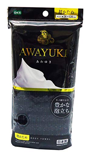 オーエ ボディタオル 超 かため ブラック 約幅28×長さ120cm あわゆき 体洗い タオル 豊かな 泡立ち 日本製 - 1個入1個セット