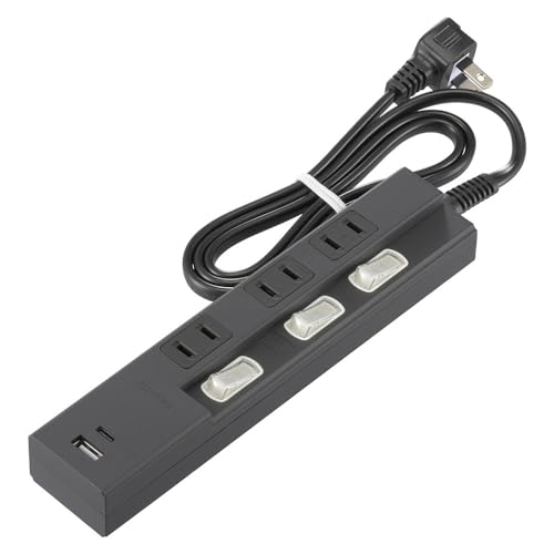 Audio Tapes , Disks - オーム電機 電源タップ 3個口 個別スイッチ付き PD対応Type-C/Type-Aポート付き 1m ブラック HS-TPU31PD23-K 0