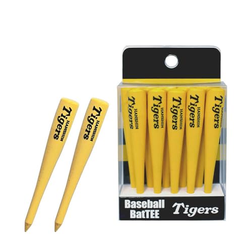 阪神タイガース/FF/W24TEE005・パッケージ個数:1・ゴルフティー（10本入り）・長さ：82mm・素材：バンブーグリーンめざしてフルスイング！ゴルフに情熱を燃やす「阪神タイガースファン」ゴルファーにおすすめのチームロゴ入り野球バット型ゴルフティーです。 前日に見た試合の熱量を、そのままゴルフに転換！熱いスイングが出来るはず♪ 「ゴルフも野球も大好き！」というアナタにぴったり！ ご自分用にはもちろん、プレゼントにもおすすめです。