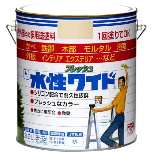 アイボリー（ゾウゲ）/3.2L/4976124024139・Size:3.2LColor:アイボリー（ゾウゲ）・パッケージ個数:1・3.2L・容量:3.2L・塗り面積(1回塗り):26.4〜33平方メートル(たたみ約20枚分)。・乾燥時間:夏(30℃)約1時間/冬(10℃)約2時間。・用途:木部・鉄部・コンクリート・モルタル・サイディングなど。塗膜は汚れにくく、付着した汚れも水ぶきで簡単に洗浄できる(ウォッシャビリティに優れる)高性能塗料です。 タレにくい、微臭タイプ。 強力かび止め剤、さび止め剤配合。 JIS-K-5663(合成樹脂エマルションペイント)
