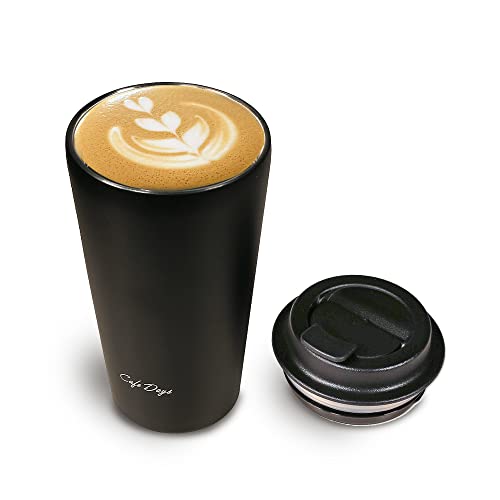 Rakuten - アイリスオーヤマ 【ドリンクホルダー対応!】 タンブラー トラベラーリッド付き 350ml ブラック 斜めにしてもこぼれないカフェ風ふた付き 運