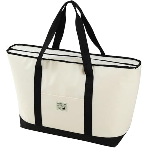 バッグ・トート型アイボリー/Mサイズ/UE-584・Size:Mサイズ・パッケージ個数:1・製品サイズ(約):幅620×奥行195×高さ380mm・重量(約):0.62kg・容量(約):28L・材質(品質):本体表生地:ポリエステル600D、本体内生地:EVA、断熱材:ポリエチレンフォーム、中敷:ポリエステル・前面ポケット付き製品サイズ:(約)幅620×奥行195×高さ380mm 製品重量:(約)0.62kg 材質:本体表面生地/ポリエステル600D、本体内生地/EVA、断熱材/ポリエチレンフォーム、中敷/ポリエステル 原産国:中国 大容量! 海や行楽、キャンプに最適! ※容量(約)28L 前面ポケット付きのトートバックタイプのクーラーバックです。 レンタル等による貸出、オークション等による販売や中古販売、及び譲渡によって発生した故障・破損・損害・事故などにつきましては一切責任を負いかねますので予めご了承ください。