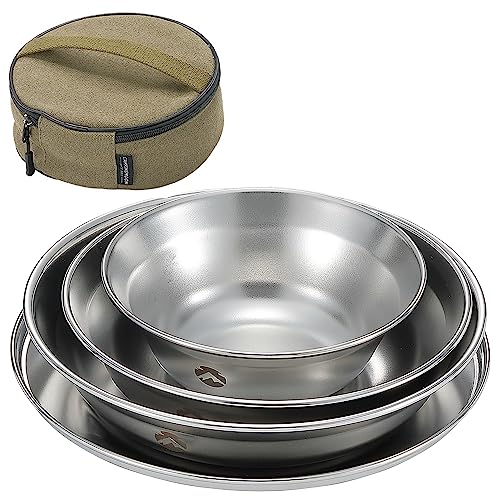 Other - キャンピングムーン(CAMPING MOON) ステンレス プレート 食器セット 4点セット シルバー キャンプ アウトドア 帆布ケース付き S