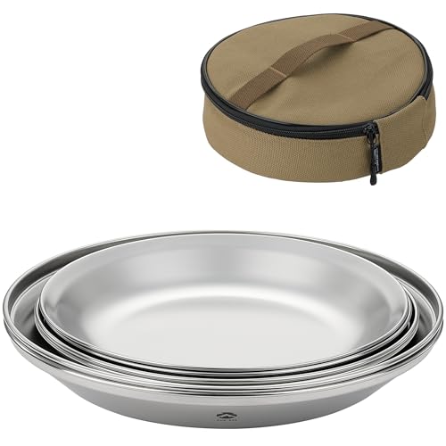 Cup - キャンピングムーン(CAMPING MOON) ステンレス プレート 食器セット 8点セット シルバー キャンプ アウトドア 帆布ケース付き S