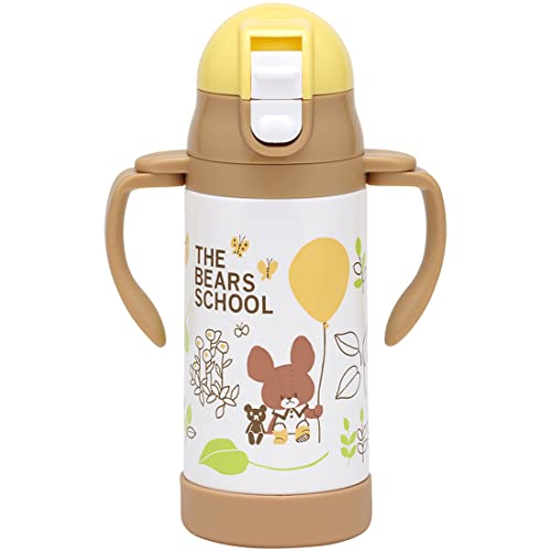 くまのがっこう/350 ml/STWM3N-A・Color:くまのがっこう・パッケージ個数:1・容量:350ml/サイズ:本体＝幅7×高さ19.5cm/ 持ち手を折りたたんだ時の幅10cm/持ち手広げた時の幅12cm/原産国:中国・材質：胴部、内びん・口がね=ステンレス鋼、キャップ・フタ・ハンドル=ポリプロピレン(br)飲み口・ストロー・パッキン=シリコーン、底カバー=エラストマー樹脂・セット内容:肩から掛けられるショルダーベルト、折りたたみ式両手ハンドル・持ち方が2通り選べる2wayタイプ、ハンドルとショルダーベルトを付け替て持ち方が選べる（ベルト装着時はハンドルはなし）・お子様が安心して飲めるやわらかいシリコーンストロー付き水筒、両手でしっかり持てる両手ハンドル(br)保冷力が高い真空二重構造まほうびん（保冷専用水筒）、片手で簡単に開けられるワンプッシュオープンフタお子様が安心して飲めるやわらかいシリコーンストロー付き水筒 両手でしっかり持てる折りたたみ式両手ハンドル、ハンドルを折り畳めばコンパクトに持ち運び可能 肩から掛けれるショルダーベルト付き（ハンドルと付け替えて） ハンドルとショルダーベルトを付け替えて2wayの持ち方が選べる 保冷力が高い真空二重構造まほうびん（保冷専用水筒）、 キャップロック設計で飲んでいる時にフタが戻らない、キャップを閉ればロック付なので漏れにくく安心 片手で簡単に開けられるワンプッシュオープンフタ すべりにくい底カバー 食洗機・食器乾燥機は使用不可