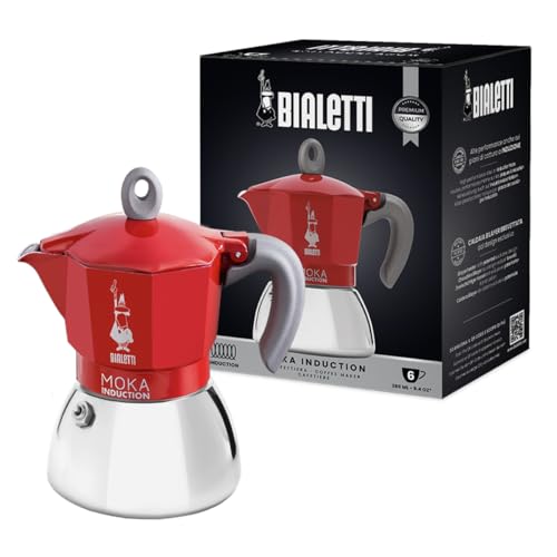 Bialetti (ビアレッティ) モカ インダクション レッド 6カップ用 IH対応 & 直火式 (コーヒーメーカー エスプレッソメーカー マ