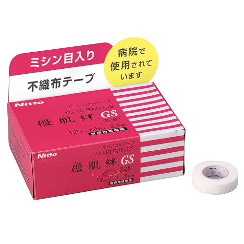 単品ホワイト/【幅12mm】長さ9m 24巻入/3281・Size:【幅12mm】長さ9m 24巻入・パッケージ個数:1・【肌に優しい】角質層を保護する、肌に優しいサージカルテープです。貼り替えによる物理的な刺激が少なく、かぶれ・かゆみを抑えます。・【はがす時も痛みが少ない】 「優肌ゲル粘着剤」は、軟らかく皮膚になじみやすいので、角質層を傷つけず優しくはがすことができます。 赤ちゃんや高齢者でも安心して使えます。・【ハサミがなくても切りやすい】ミシン目がはいっているので、手でカットしてもキレイに切れます。・コストに優れたロングタイプ【肌への優しさ】 角質保護システム ・剥離時の刺激を軽減して角質層を守る、優肌ゲル粘着剤を使用 ・優肌ゲル粘着剤は、貼付・剥離による物理的な刺激(角質層の損傷)を抑えます。 【用途】 ・滅菌ガーゼや傷あてパッドの固定 ・カテーテル・チューブなどの固定 ・湿布や、貼付薬の固定 【使用上の注意】安全警告 (使用上の注意) 1.本品を医療用の用途以外には使用しないでください。 2.傷口には直接貼らないでください。 3.皮膚やテープを引っ張った状態や、縮めた状態では使用しないでください。 4.かゆみ・かぶれ・発疹などの症状が現れたときには、すみやかに使用を中止し、医師又は薬剤師に相談してください。 5.直射日光をさけ、湿気の少ない涼しい所に保管してください。 6.小児に使用する場合は、保護者の指導監督のもとに使用してください。 (貯蔵及び保管方法) ・直射日光を避け、湿気の少ない涼しい所に保管してください。 小児の手の届かないところに保管してください。