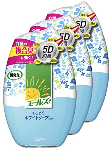 ホワイト/3個/-・FlavorName:ホワイトソープSize:3個・パッケージ個数:1・【介護専用ブランド エールズ】介護空間のニオイを消臭、さわやかにします。・【ナノパウダー※配合】すばやく強力に空間を消臭。※ナノレベルの孔(あな)を持つ、悪臭を吸着する消臭剤。・【用途】消臭 芳香剤 室内用・【香り】ホワイト ソープ・【原産国】日本●「5D消臭」処方※1で介護空間をさわやかにします。 ●ナノパウダー※2配合で、すばやく強力に空間を消臭。 ※1 介護空間に漂う臭気成分に対して効果的に消臭する処方。 ※2 ナノレベルの孔(あな)を持つ、悪臭を吸着する消臭剤。