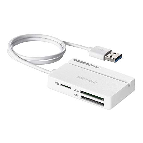 ホワイト/-/BSCR108U3WH・Color:ホワイトPatternName:単品・パッケージ個数:1・【対応機器】USB 3.2（Gen 1）／3.1（Gen 1）／3.0／2.0／1.1 Type-A搭載のWindowsパソコン、MacおよびChromebook、ゲーム機（PlayStation5、PlayStation4）、タブレット・■48メディア（変換アダプター使用で+6）に対応・■コンパクトフラッシュのピン折れを防ぐ機構・■メモが立つ、LEDが見やすい、使い方いろいろ便利なスリット■ケーブル直付けで持ち運びに便利■ドライバーインストール不要■ACアダプター不要のバスパワーモデル・ケーブル直付けで持ち運びに便利【仕様】 ■対応機器　USB 3.2（Gen 1）／3.1（Gen 1）／3.0／2.0／1.1 Type-A搭載のWindowsパソコン、MacおよびChromebook、ゲーム機（PlayStationR5、PlayStationR4）、タブレット ■対応メディア　SD／SDHC／SDXC、 microSD／microSDHC／microSDXC、miniSD／miniSDHC（各メディアの変換アダプターが必要です）、コンパクトフラッシュ（マイクロドライブは非対応）、メモリースティック／メモリースティックPRO／メモリースティック Duo／メモリースティック PRO Duo 最新情報は対応情報ページからご確認ください。 ■インターフェース　USB 3.2（Gen 1)／3.1（Gen 1)／3.0／2.0／1.1 Type-A ■最大通信速度　USB 3.2（Gen 1）／3.1（Gen 1）／3.0：最大5Gbps（規格値）、 USB 2.0：最大480Mbps（規格値）、 USB 1.1：最大12Mbps（規格値） ■メディア間コピー（スロット個別認識)　不可 ■動作電圧　5.0V（バスパワー） ■消費電流　最大900mA ■規格　VCCI Class B ■ケーブル長　約50cm ■外形寸法（幅×高さ×奥行）　約68×13×42mm（ケーブル含まず) ■質量　約44g ■パッケージ寸法（幅×高さ×奥行）　約111×171×19mm ■パッケージ質量（本体含む)　約91g ■動作保証環境　温度5℃〜40℃、湿度5％〜90％（結露なきこと） ■保証期間　1年間 ■付属品　取扱説明書／保証書
