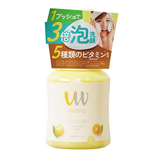 イエロー/300ミリリットル × 1個/-・ScentName:シトラスSize:300ミリリットル × 1個・パッケージ個数:1・●5種類のビタミン(整肌成分)がお肌のキメを整えます。 (ビタミンB2：リボフラビン、ビタミンB3：ナイアシンアミド、ビタミンB12：シアノコバラミン、ビタミンC：アスコルビン酸Na、ビタミンP：グルコシルヘスペリジン) ●1プッシュでモコモコホイップ泡。 ●摩擦を軽減し、やさしい洗いあがり。商品紹介 マックス ビタホイップ泡の洗顔料 本体 原材料・成分 （全成分）水、グリセリン、ソルビトール、カリ石ケン素地、加水分解水添デンプン、デシルグルコシド、ナイアシンアミド、アスコルビン酸Na、グルコシルヘスペリジン、シアノコバラミン、リボフラビン、ラウリルヒドロキシスルタイン、ココイルグルタミン酸TEA、ヒドロキシプロピルメチルセルロース、オレンジ果実エキス、グレープフルーツ果実エキス、ユズ果実エキス、クエン酸、ペンテト酸5Na、PG、BG、香料 使用方法 ストッパーを外し、中身が出るまで数回空押ししてください。泡を手に取り、顔全体を包み込むように洗い、その後ていないに洗い流してください。