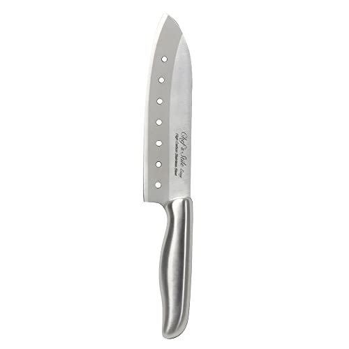 三徳包丁(穴あき)Silver/165 mm/FN-142・Size:165 mmStyle:三徳包丁(穴あき)・パッケージ個数:1・サイズ：全長27.5×幅4.5×高さ2cm、重量：約0.118kg・素材・材質：刀身/ハイカーボンステンレス鋼、ハンドル芯材/ABS樹脂（耐熱温度70度）、ハンドル表面/ステンレス鋼・原産国：中国・刃の種類：両刃・食洗機可否：不可洗いやすいオールステンレス ハイカーボンステンレス鋼で、スムーズな切れ味