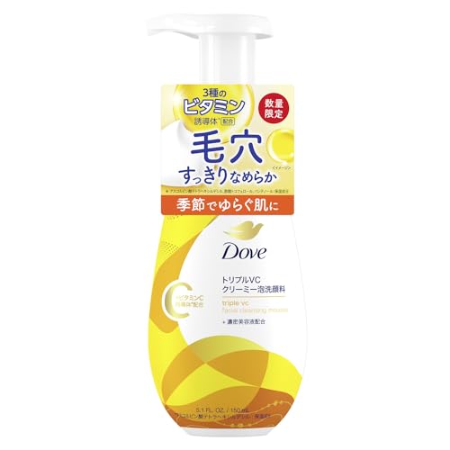 イエロー/-/-・パッケージ個数:1・3種のビタミン誘導体*1 配合肌を潤わせながら毛穴すっきりなめらか！*1 アスコルビン酸テトラヘキシルデシル、酢酸トコフェロール、パンテノール: 保湿成分・製品中40%が濃密美容液*2。洗いながらもうるおう肌へ。 *2 ヒドロキシエチルウレア、ナイアシンアミド、ステアリン酸、グリセリン水溶液：うるおい成分・肌への負担を少なく洗える！ 洗浄力はそのままに、肌への負担を少なく洗い上げることができます。・スキンケア製品にも含まれるトリプルヒアルロン酸*3も配合。 *3 ヒアルロン酸クロスポリマーNa、アセチルヒアルロン酸Na、加水分解ヒアルロン酸Na:保湿成分・クリーミーな泡がしっかり汚れを落とすだけでなく、摩擦による肌へのダメージを減らして洗えます。商品紹介 3種のビタミン誘導体*1 配合肌を潤わせながら毛穴すっきりなめらか！ 製品中40%が濃密美容液*2。洗いながらもうるおう肌へ。 肌への負担を少なく洗える！ 洗浄力はそのままに、肌への負担を少なく洗い上げることができます。 スキンケア製品にも含まれるトリプルヒアルロン酸*3も配合。 クリーミーな泡がしっかり汚れを落とすだけでなく、摩擦による肌へのダメージを減らして洗えます。 ダヴの泡洗顔料は、肌悩みに合わせて選べるラインナップをご用意しています。 *1 アスコルビン酸テトラヘキシルデシル、酢酸トコフェロール、パンテノール: 保湿成分 *2 ヒドロキシエチルウレア、ナイアシンアミド、ステアリン酸、グリセリン水溶液：うるおい成分 *3 ヒアルロン酸クロスポリマーNa、アセチルヒアルロン酸Na、加水分解ヒアルロン酸Na:保湿成分 原材料・成分 水、ココイルグリシンK、グリセリン、PG、ラウロアンホ酢酸Na、ジステアリン酸PEG‐150、ポリクオタニウム-39、フェノキシエタノール、ポリソルベート20、HEDTA-3Na、香料、ステアリン酸、ヒドロキシエチルウレア、塩化Na、BHT、EDTA-2Na、水酸化K、ナイアシンアミド、クエン酸、ブチルカルバミン酸ヨウ化プロピニル、安息香酸Na、酢酸トコフェロール、ラウロイルカラスムギアミノ酸Na、アスコルビン酸テトラヘキシルデシル、ラウロイルアルギニン、パンテノール、ラウロイルラクチレートNa、EDTA-4Na、ペンチレングリコール、エチルヘキシルグリセリン、アセチルヒアルロン酸Na、ヒアルロン酸Na、セラミドNP、フィトスフィンゴシン、セラミドAP、ヒアルロン酸クロスポリマーNa、キサンタンガム、コレステロール、カルボマー、加水分解ヒアルロン酸Na、セラミドEOP 使用方法 ●顔を軽くぬらし、適量（ポンプ2〜3押し程度）を手にとり、顔を包み込むようにやさしく洗い、その後十分にすすいでください。 ●容器は振らずに置いたままお使いください。 ●《U》ポンプ部分に水がかかる状態で使わないでください。《U》 安全警告 ●肌に異常が生じていないかよく注意して使用する。 ●傷・はれもの・湿疹等、異常のあるところには使用しない。 ●赤み・はれ・かゆみ・刺激・色抜け（白斑等）や黒ずみ等の異常が現れたときは、使用を中止し、皮ふ科医等に相談する。そのまま使用を続けると症状が悪化することがある。 ●目に入らないように注意し、目に入ったときは、こすらずにすぐ洗い流す。 ●《U》高温になる場所や直射日光のあたる場所には置かない。《U》