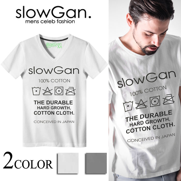 SLOWGAN(スローガン) プリントTシャツ Vネック メンズ mens