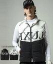 LUXEAKMPLUS リュクスエイケイエムプラス バイカラー総柄中綿ベスト 冬 防寒 スポーツ ゴルフ トレーニング メンズ おしゃれ ブランド ブラック ホ...