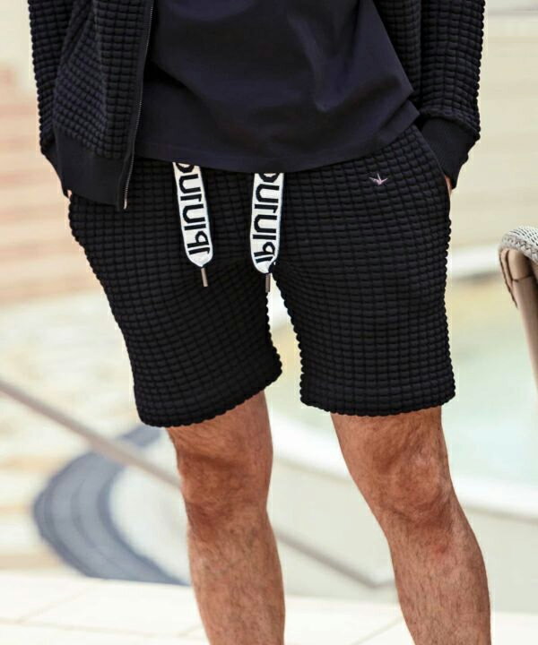 1PIU1UGUALE3 RELAX ウノピゥウノウグァーレトレ リラックス スピンドルロゴワッフルショーツ ショートパンツ ハーフパンツ 短パン メンズ ブランド 春 夏 1PIU ウノピュー ブラック ホワイト