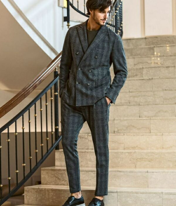 1PIU1UGUALE3 RELAX ウノピゥウノウグァーレトレ リラックス セットアップ メンズ ダブル スーツ 上下セット 大人 きれいめ グレンチェック メンズコーデ メンズファッション ブランド