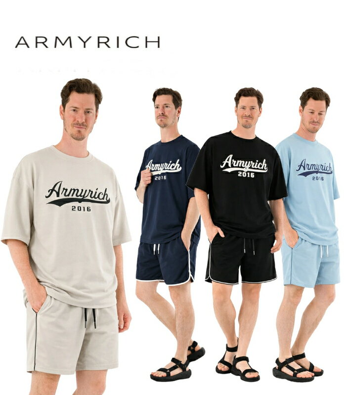 Rakuten - ARMYRICH アーミーリッチ ベースボールロゴTシャツセットアップ メンズ 上下セット カジュアル おしゃれ ブランド ジム トレーニング ルームウェア