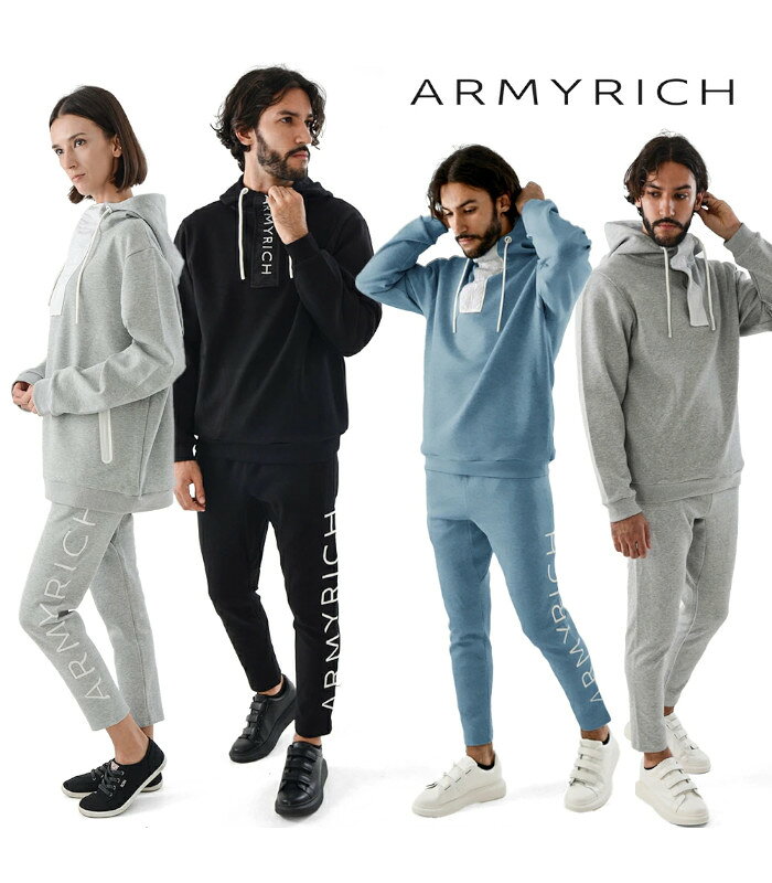 ARMYRICH メンズ セットアップ 上下セット ジャージ 表地は「鹿の子」で通気性が良く、裏地は「ジャージ」で滑らか。脱ぎ着しやすいハーフジップ仕様。パーカーはややオーバーサイズでラインを拾わず体型をカバー。パーカーの首元、パンツの左裾には刺繍デザインが施されています。オールジャンルで楽しめる着回し力の高い1着となっています。 ■素材 コットン80%,ポリエステル17%,ポリウレタン3% ■サイズ パーカー サイズ/肩幅/身幅/袖丈/着丈 M…60cm/60cm/55cm/66cm L…63cm/63cm/56cm/68cm XL…66cm/66cm/58cm/70cm ※平置き計測 パンツ サイズ/ウェスト/わたり/股上/股下 M…36cm/29cm/25cm/68cm L…38cm/30cm/26cm/70cm XL…40cm/31cm/27cm/72cm ※平置き計測 ■モデル 身長 178cm/体重 74kg 着用サイズ L ATTENTION ※実測値のため、多少の誤差はご容赦ください。 ※商品写真はできる限り現品を再現するように心がけていますが、ご利用のモニターにより差異が生じます。あらかじめご了承くださいませ。