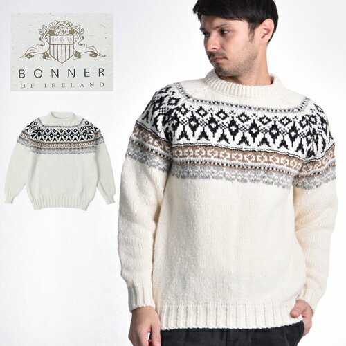 [期間SALE] BONNER OF IRLAND / ボナー クルーニットセーター Crew knit sweater 1802[メンズ 長袖 ニット セーター クルーネック ウール ツイード ローゲージニット エクストラファインメリノ…