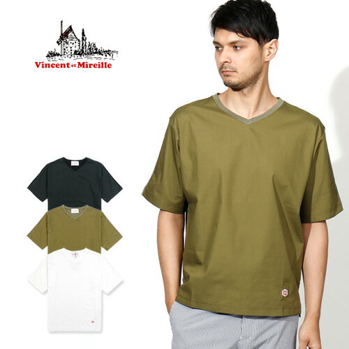 楽天JACKPOTVINCENT ET MIREILLE/ヴァンソン エ ミレイユ VネックTシャツ FABRIC COMBINATION V-NECK 5/L PO VM81WC803M[メンズ 半袖 Tシャツ ティーシャツ シャツ Vネック ワッペン コットン おしゃれ かっこいい 冬服 冬物 冬 大人 彼氏 プレゼント]