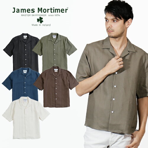 JamesMortimer/ジェームズモルティマー オープンカラー　アイリッシュリネン シャツ　開襟シャツ Open Collared Irish Linen Shirt [メンズ シャツ リネン リネンシャツ 麻 半袖 羽織り 英国 UK おしゃれ かっこいい 紳士 夏服 夏物 夏 大人 彼氏 プレゼント]