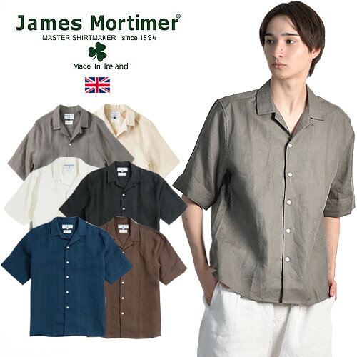 楽天JACKPOTJamesMortimer/ジェームズモルティマー オープンカラー　アイリッシュリネン シャツ　開襟シャツ Open Collared Irish Linen Shirt [メンズ シャツ リネン リネンシャツ 麻 半袖 羽織り 英国 UK おしゃれ かっこいい 紳士 夏 大人 プレゼント]