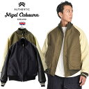 Nigel Cabourn/ナイジェル ケーボン M42 DECK JACKET MIX 80470030001 デッキジャケット ミックス 23年秋冬新作 スタジャン 本革 シボ加工 ヴィンテージ ステアハイド MAIN LINE 英国 UK NAVY GREEN おしゃれ かっこいい 冬 大人 アウター 日本製 ミリタリー