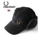 フレッドペリー マフラー メンズ FRED PERRY/フレッドペリー CORDUROY TRAPPER CAP HW6694 Black[コーデュロイ トラッパーキャップ ハット ボア メンズ レディス ユニセックス コットン おしゃれ かっこいい かわいい ばえる 冬 アクセ 大人 カップル 彼氏 Xマスプレゼント バレンタイン]