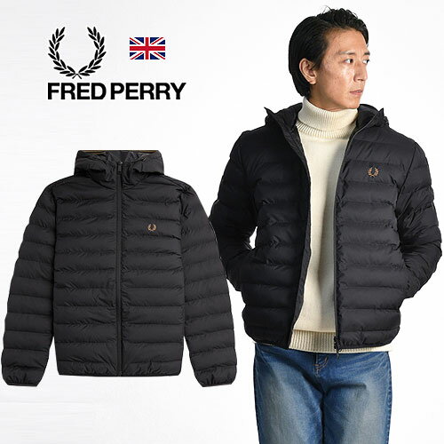 フレッドペリー ジャケット メンズ FRED PERRY/フレッドペリー HOODED INSULATED JACKET インサレーテッド 中綿フーデッドナイロンジャケット J4565[23年秋冬新作 メンズ 上着 防寒 寒冷地 カジュアル ブラック 黒 撥水 月桂樹 ローレル ナイロン100％ おしゃれ かっこいい 英国 UK 冬物 プレゼント]