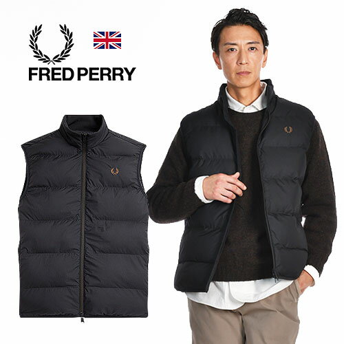 FRED PERRY/フレッドペリー INSULATED GILET インサレーテッド ナイロン 中綿ベスト J4566 23年秋冬新作 メンズ ジャケット ジレ 防寒 あたたかい カジュアル ブラック 黒 撥水 月桂樹 ローレル ナイロン100％ おしゃれ かっこいい 英国 UK 秋物 冬物 プレゼント