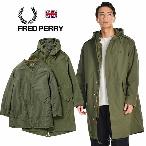 フレッドペリー ジャケット メンズ FRED PERRY/フレッドペリー FUR LINED PARKA J6525 フィッシュテールパーカーコート 着脱ライナー[23年秋冬新作 メンズ コットン ジャケット FREDPERRY m-51 ロング カーキ ミリタリー 日本企画 ダウンジャケット 3Way フレッド・ペリー 冬プレゼント]