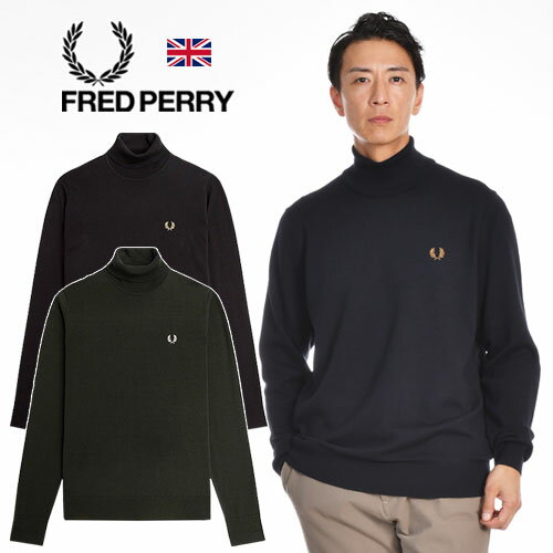 楽天JACKPOTFRED PERRY / フレッドペリー メリノウール タートルネック セーター ROLL NECK JUMPER K9552[23年秋冬新作 メンズ FREDPERRY ワンポイント ロールネック ローレルリーフ ローレル 月桂樹 おしゃれ かっこいい 英国 UK 秋服 秋 冬物 冬 大人 彼氏 プレゼント]