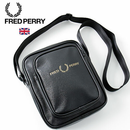 FRED PERRY/フレッドペリー SCOTCH GRAIN PU SIDE BAG L4226 スコッチグレイン サイドバッグ ミニショルダー ブラック PU素材 薄い 小物収納 男女兼用 カジュアル シンプル 月桂樹 おしゃれ かっこいい モード フェイクレザー 大人 プレゼント タウンユース 散歩